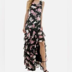 City Studios Ruffled Floral Front Slit Maxi Dress